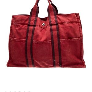 Hermès Red Toile Officier Canvas Tote